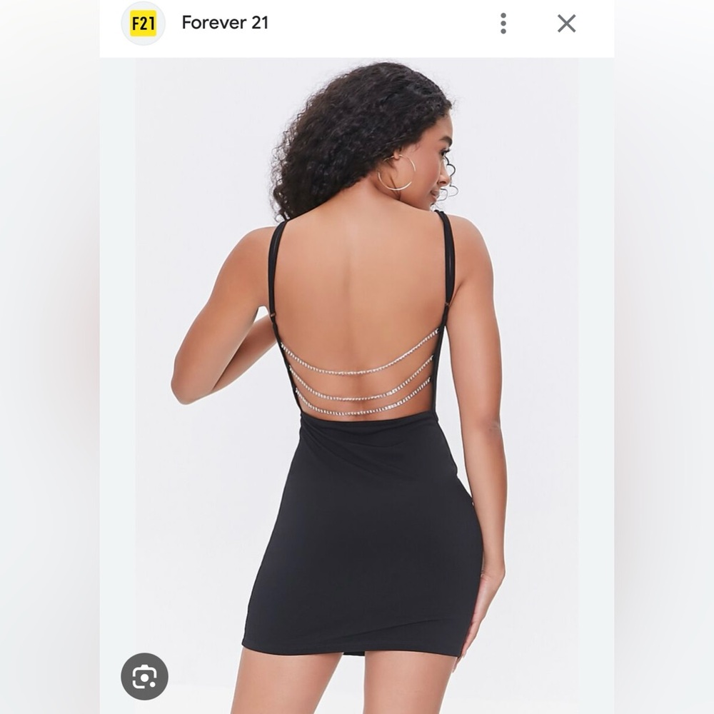 Rhinestone open back black mini dress